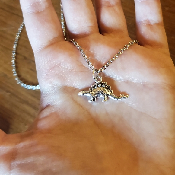 New Dainty Silver Stegosaurus Dinosaur Necklace - Picture 6 of 10